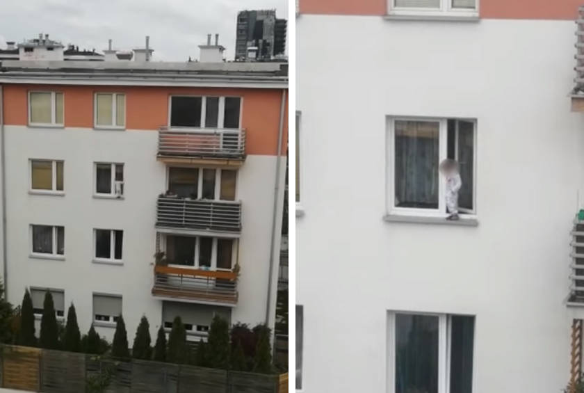 3-letnie dziecko na parapecie. Mrożące krew chwile nagrane z bloku naprzeciwko [WIDEO]